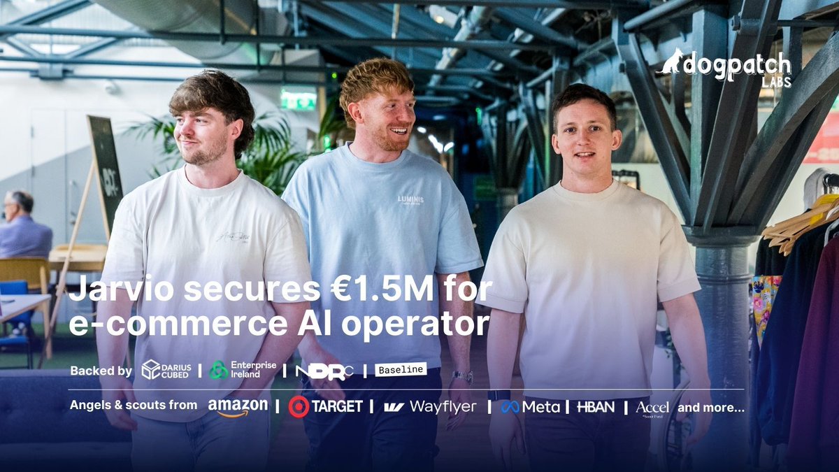 dogpatchlabs's tweet image. Jarvio has closed a €1.5 M pre‑seed for its AI prompt‑driven hub for eCommerce; backed by Amazon, Target & Meta execs, HBAN angels, among others. Congrats to Jake Ryan, Connor Mulholland & JD O’Hea!
Read more via @businessposthq | hubs.la/Q03x13ld0 #EcommerceAI…