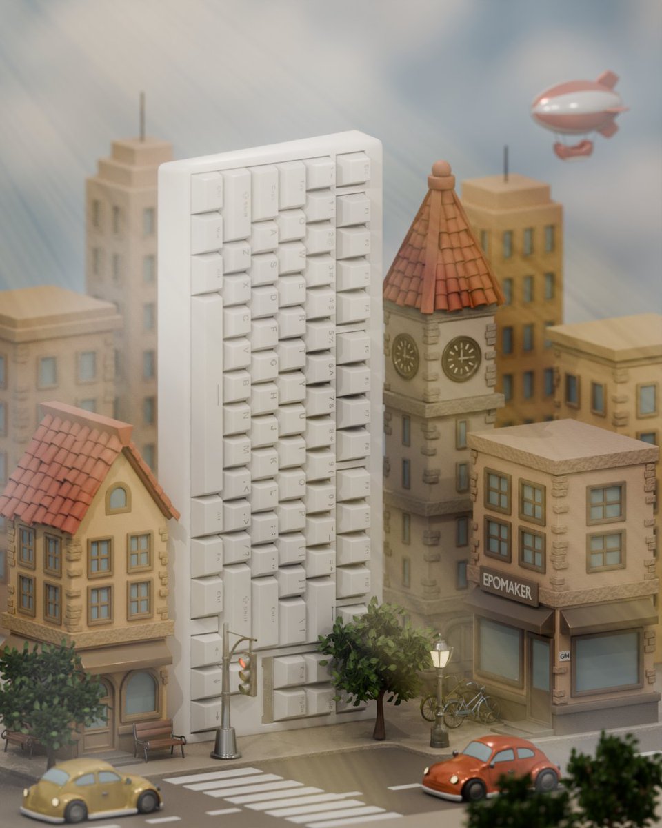 sysinacgi's tweet image. This time, the keyboard blends in like a towering building, surrounded by foggy skies, warm lights, and tiny vintage cars. A soft London-like vibe with a techy twist. 🥰
#Blender3D