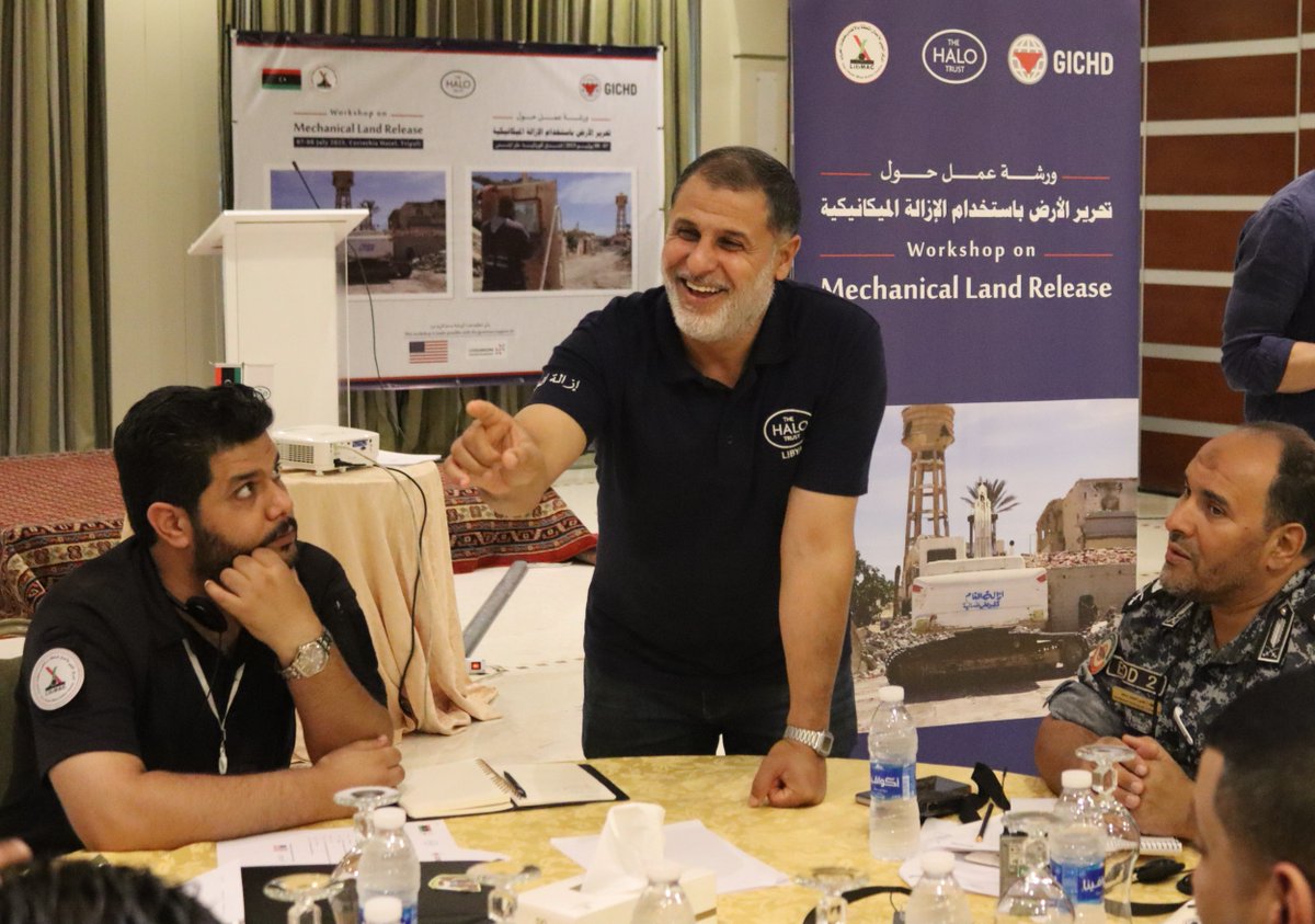 HALOTrustUSA's tweet image. The HALO Trust organized a workshop in partnership with the Libyan Mine Action Centre (LibMAC) and @theGICHD to review existing standards and best practice in mechanical land release for mines and other explosive clearance. Thanks to funding from the United States, technical…