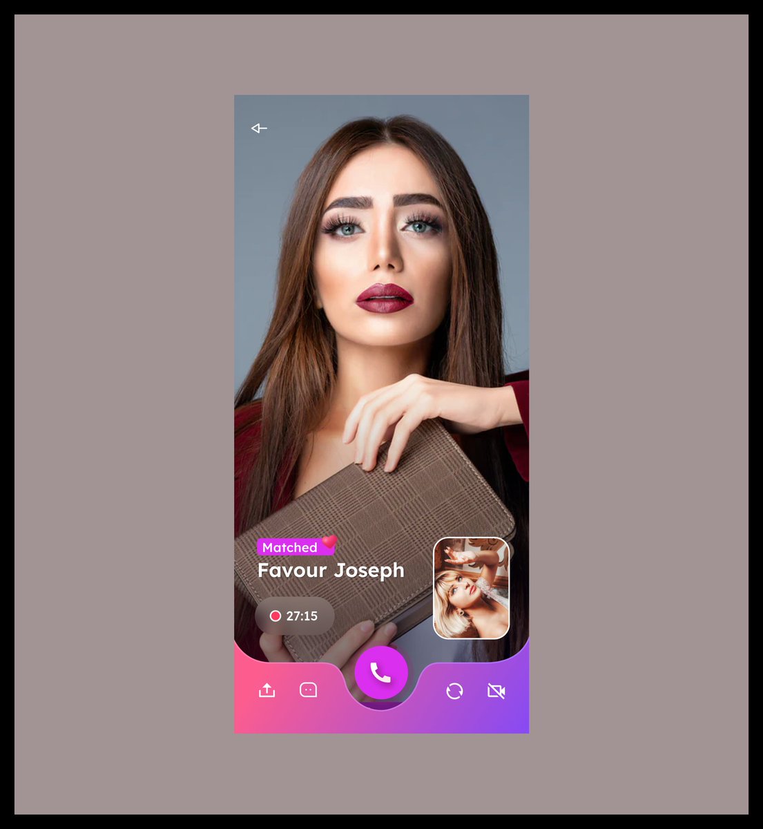 DesignerMarve's tweet image. Here’s a sleek, modern, and captivating video call interface from a dating app concept👩❤️👨 This matched screen reflects connection, chemistry, and clarity, blending bold visuals with smooth gradients to enhance the emotional feel of the app.
#DatingAppUI #VideoCallUI #GradientUI