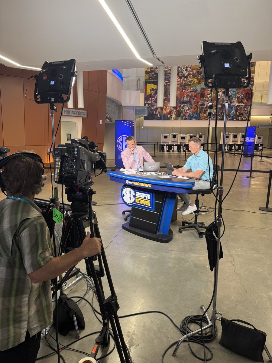 herbvincent's tweet image. Early morning goings on at @SEC Football Media Days.
Digital Drive (no longer Radio Row) … check
SEC This Morning with @PeterBurnsESPN and @ChrisDoering … check