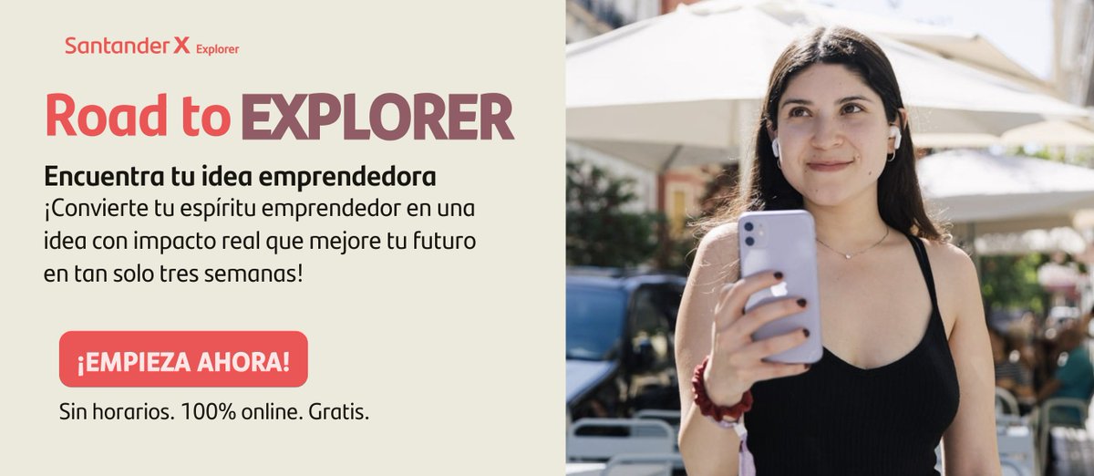 LINK by UMA-ATech (@linkbyuma) on Twitter photo #Linker, ¿buscas emprender pero te falta la idea?💡 Road to Explorer de <a href="/SantanderX/">Santander X</a> es un programa #online y #gratuito diseñado para fomentar tu espíritu emprendedor, guiándote paso a paso 🚀
¡Únete y descubre tu potencial!
Inscripciones hasta 01/ENE/26 👉 app.santanderx.com/events/road-to… #Linker, ¿buscas emprender pero te falta la idea?💡 Road to Explorer de <a href="/SantanderX/">Santander X</a> es un programa #online y #gratuito diseñado para fomentar tu espíritu emprendedor, guiándote paso a paso 🚀
¡Únete y descubre tu potencial!
Inscripciones hasta 01/ENE/26 👉 app.santanderx.com/events/road-to…