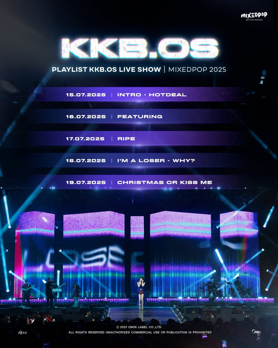 Qwinlabel's tweet image. PLAYLIST KKB.OS LIVE SHOW | MIXEDPOP 2025
15.07.2025 | INTRO - HOTDEAL
16.07.2025 | FEATURING
17.07.2025 | คิดดีไม่ได้เลย
18.07.2025 | I’m a loser - รักแล้วเลิกทำไม (Why?)
19.07.2025 | Christmas Or Kiss me
Premiere On YouTube: QWIN LABEL
#MIXEDPOP2XKKB
#Benzkhaokhwan…