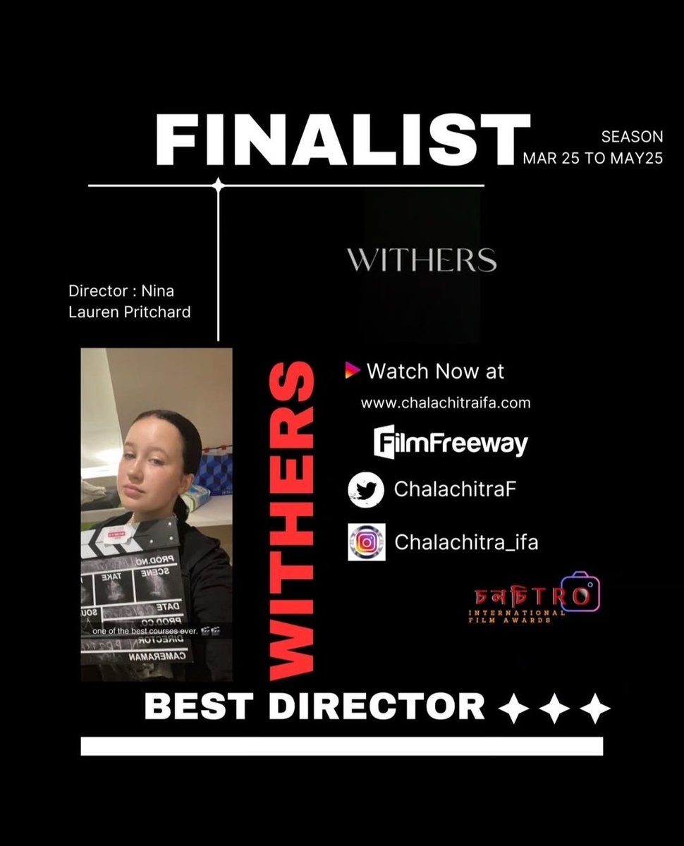 🎬 Honoring vision and brilliance — Nina Lauren Pritchard has been named a finalist for Best Director at the Chalachitra International Film Festival! A master of storytelling, now one step closer to cinematic glory. 🌟 

#ChalachitraFinalist #BestDirector #FilmFestival2025