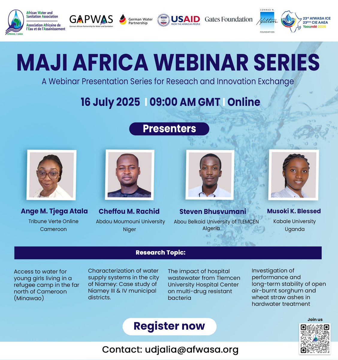 AfWASA is hosting the 3rd edition of the MAJI AFRICA webinar, a platform dedicated to research, local innovation in the WASH sector.

More information: 👇
afwasa.org/en/maji-africa…  
 
Register for free: 👇us06web.zoom.us/meeting/regist…