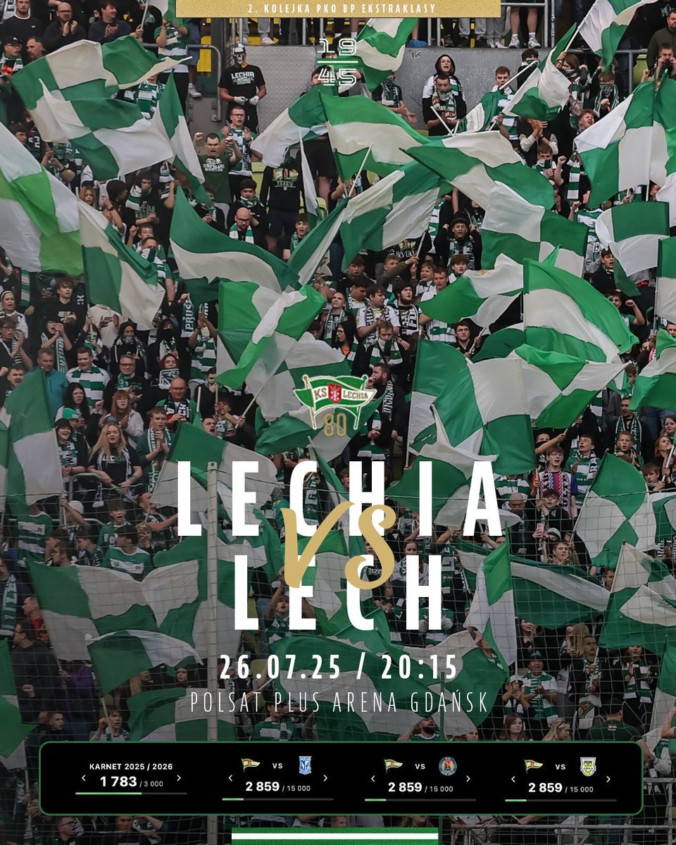 Hit z Lechem - bądź częścią tej mobilizacji! ⚪️🟢

Kupując bilet wcześniej zapewnisz sobie najlepsze miejsca, a nam pomożesz ze zgłoszeniem odpowiedniej liczby osób na imprezę masową. Im szybciej zajmiesz miejsce, tym szybciej ruszymy do walki o pełne trybuny 🫡

Sprzedaż rusza