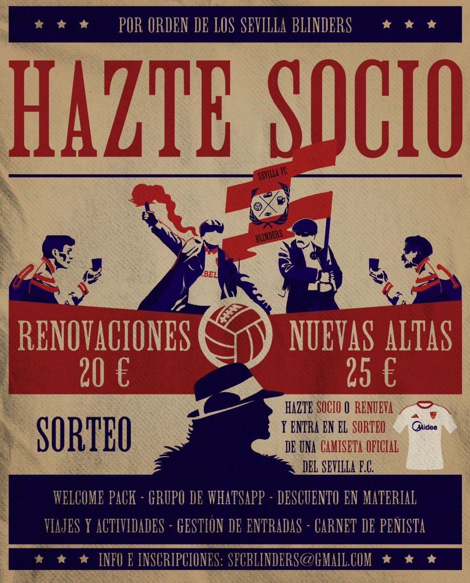 🔴 CAMPAÑA DE SOCIOS 25/26 ⚪️

Hazte socio o renueva y entra en el sorteo de una camiseta oficial‼️

🗓️El plazo de la presente campaña finalizará el próximo 15 de septiembre. 

+Info o inscripción en sfcblinders@gmail.com o MD