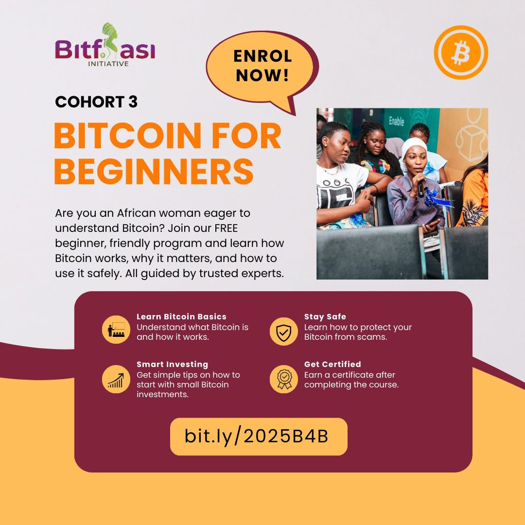 SenaKAmi's tweet image. 🚨 The Wait Is Finally Over! 🚨 

Applications for BITFIASI’s 3rd Cohort are NOW OPEN!

📚 Bitcoin for Beginners
🧠 Build Financial Freedom 
👩‍🦱 Women Empowerment 
📍 Hybrid: Online + In-person
💸 Fully Funded

Apply now → bit.ly/2025B4B

#Bitfiasi #WomenInBitcoin #C3