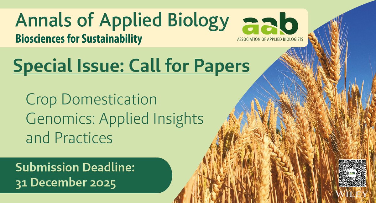 AnnalsApplBio's tweet image. 📣Call for papers
We are now accepting papers for our special issue on "Crop Domestication Genomics: Applied Insights & Practices" 🌽🌾
📆 Deadline: 31 December
Find out more 🔗buff.ly/eHKPaUJ
#genomicselection #geneediting #SustainableAgriculture #cropprotection