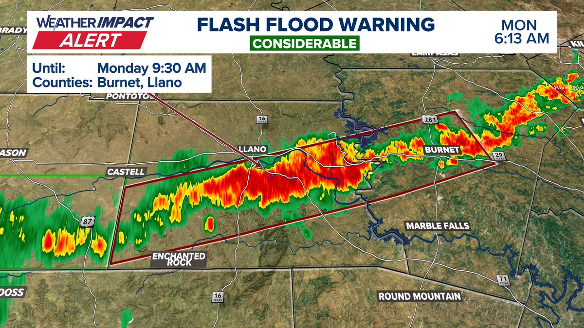 KCShermanWx's tweet image. FLASH FLOOD WARNING now in effect for Llano and Burnet counties.
