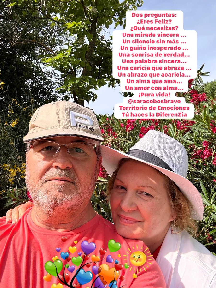 ✨ Dos preguntas:
¿Eres Feliz?
¿Qué necesitas?
Una mirada sincera …
Un silencio sin más …
Un guiño inesperado …
Una sonrisa de verdad…
Una palabra sincera…
Una caricia que abraza …
Un abrazo que acaricia… 
Un alma que ama… 
Un amor con alma…
¡Pura vida!
@saracobosbravo