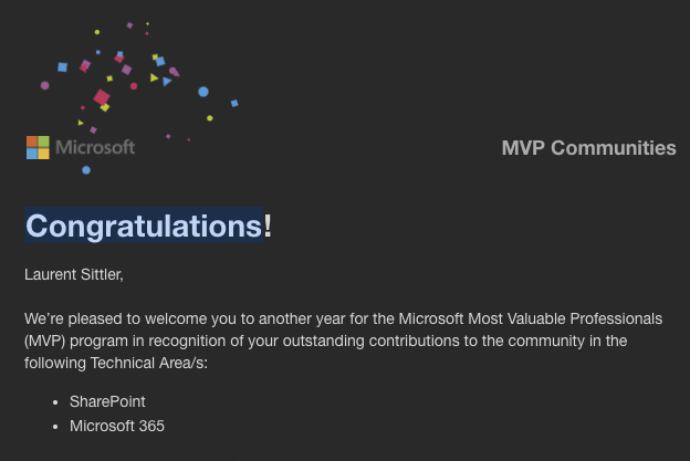 Glad and proud to be renewed as a Microsoft Most Valuable Professional (MVP) with #SharePoint and #Microsoft365 categories! 🎉

Thank you, #Microsoft, for the recognition, and I'm glad to be part of this awesome community 🚀

#MVPBuzz #MicrosoftMVP