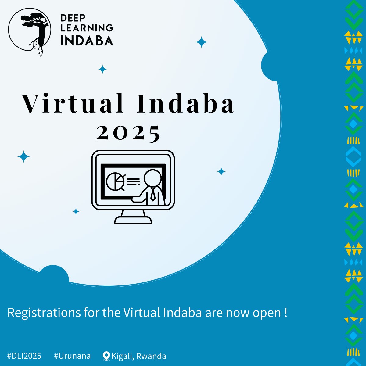 🌍 Announcing the Virtual Indaba 2025!

The DLI has always been a space for experimentation and community and for the first time, you can join the Indaba annual event fully online!
Registration is open via the payment link: buy.stripe.com/eVqfZh4BIeaNeV…
For more details, check out our