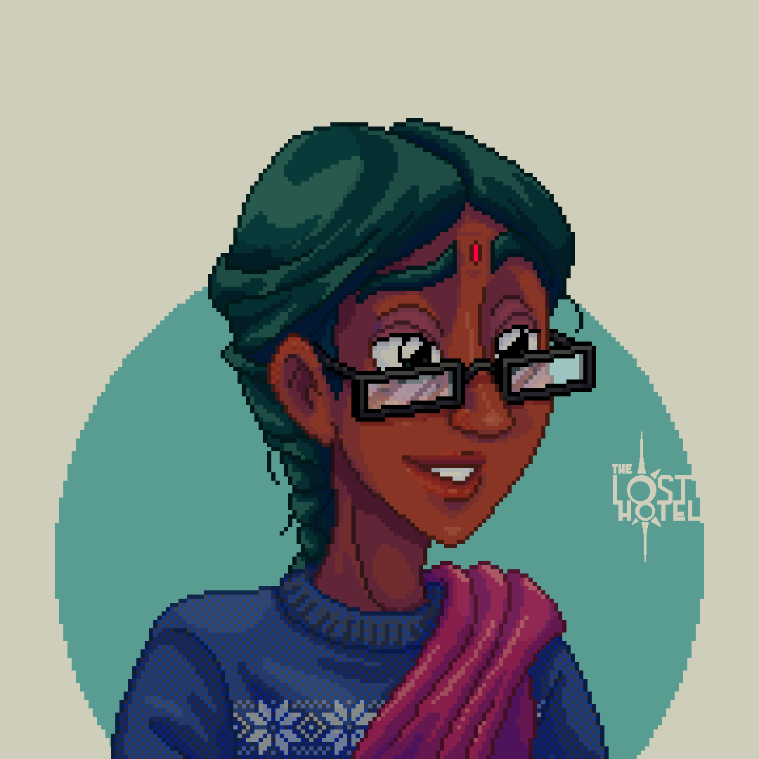 This is Mira, Eddy's mum. She is a scientist and enjoys throwing herself into her work.
#thelosthotel #lodestarhotel #pixelart #retrogames #gamedevelopment #indiegame #indiegamedev #indiedev #pixelgame #pixelartgame #godot #godotengine #gamedesign #cozygaming #rpg #cozygame