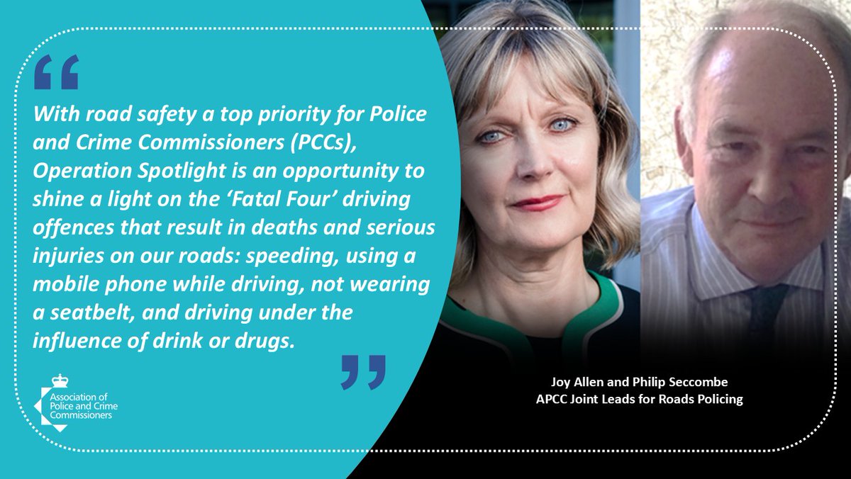 AssocPCCs's tweet image. The APCC is supporting #OpSpotlight, a nationally coordinated enforcement operation to improve road safety by targeting an increase in incidents in the month of July related to driving offences linked to the ‘Fatal Four’. 🚨

➡️apccs.police.uk/backing-operat…
