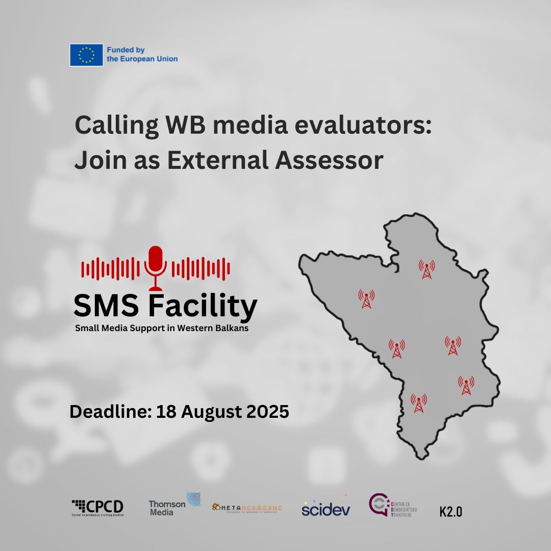 A punoni në media, organizatë qytetare ose në evaluimin e projekteve në Ballkanin Perëndimor? 🗓 SMS Facility kërkon ekspertë për të vlerësuar grantet lokale të mediave (shtator 2025 dhe qershor 2026). Apliko deri në 18 gusht, 17:00.
🔗tinyurl.com/mudvkc8r