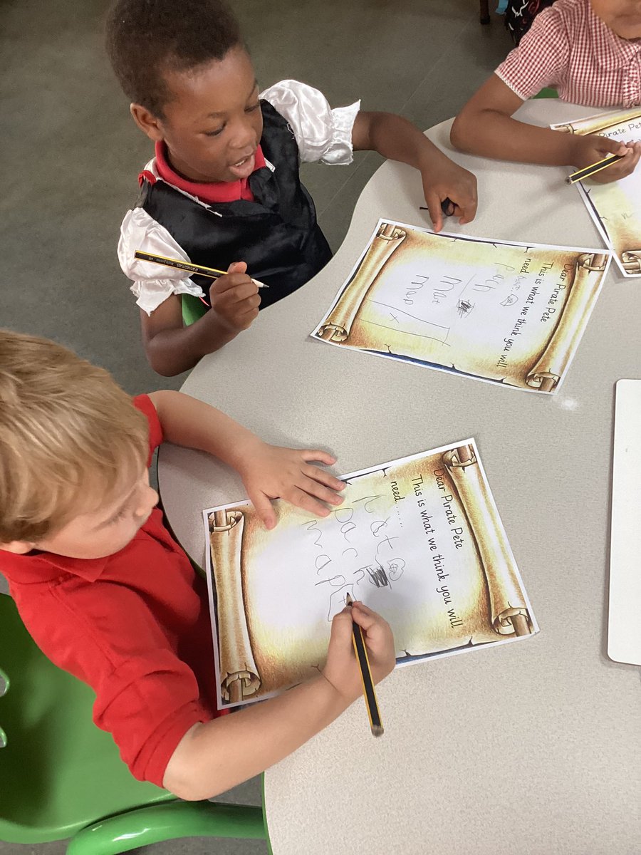 StGerardsBham's tweet image. Yo ho ho. Today Nursery are being pirates!!
We have been thinking about what Pirate Pete might need. We have been using our knowledge of letters and sounds to write a list for him. #StGerEng #StGerEYFS