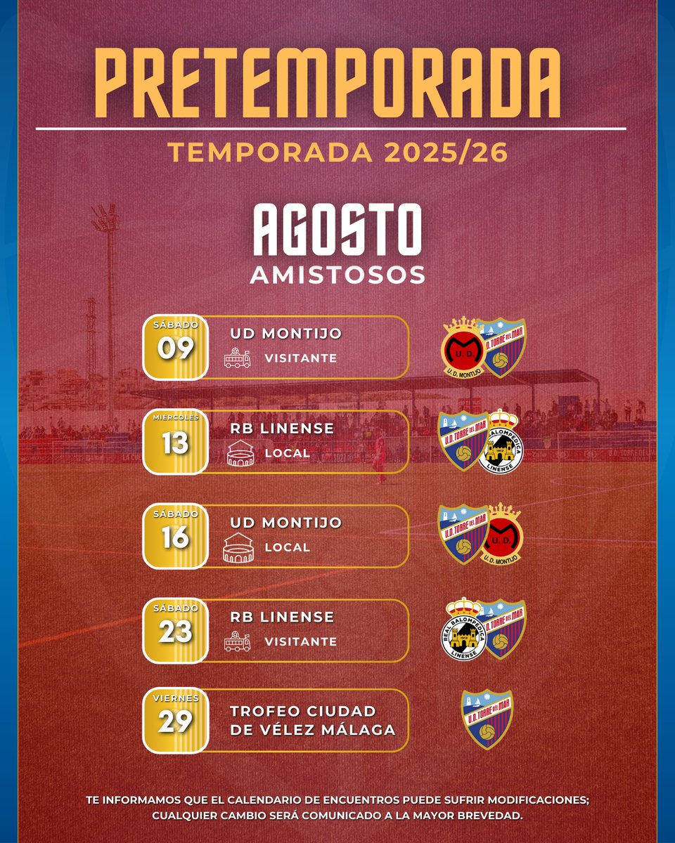 𝑷𝑹𝑬𝑻𝑬𝑴𝑷𝑶𝑹𝑨𝑫𝑨 ⚽️

Tenemos las fechas listas para una pretemporada intensa.

𝗥𝗲𝗰𝗼𝗿𝗱𝗮𝗺𝗼𝘀 𝗾𝘂𝗲 𝗲𝗹 𝗰𝗮𝗹𝗲𝗻𝗱𝗮𝗿𝗶𝗼 𝗱𝗲 𝗲𝗻𝗰𝘂𝗲𝗻𝘁𝗿𝗼𝘀❟ 𝗳𝗲𝗰𝗵𝗮𝘀 𝘆 𝗵𝗼𝗿𝗮𝗿𝗶𝗼𝘀 𝗲𝘀𝘁á 𝘀𝘂𝗷𝗲𝘁𝗼 𝗮 𝗽𝗼𝘀𝗶𝗯𝗹𝗲𝘀 𝗺𝗼𝗱𝗶𝗳𝗶𝗰𝗮𝗰𝗶𝗼𝗻𝗲𝘀.