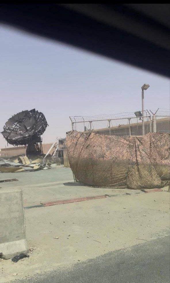 GreatIran912014's tweet image. New image claims to show the #US radar system destroyed by #Iranian missiles at Al Udeid Airbase in #Qatar.
