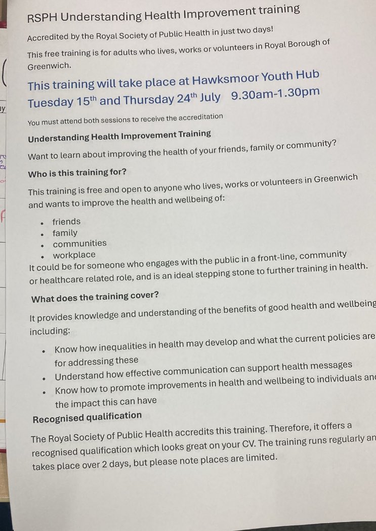 HawksmoorYouth's tweet image. This free training course starts tomorrow Free tea and coffee from 9am please come along