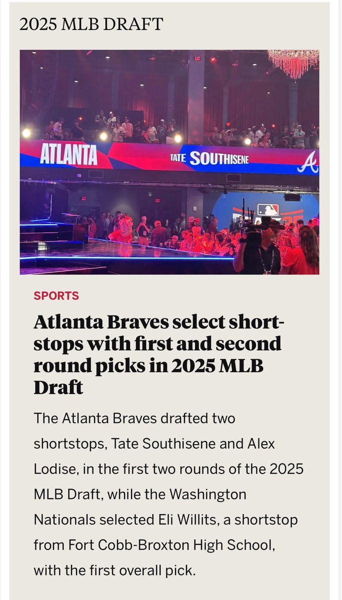 suggswriter's tweet photo. #BravesCountry #MLBDraft25 #MLBALLSTARWEEKEND https://t.co/BYlnaZOT4f