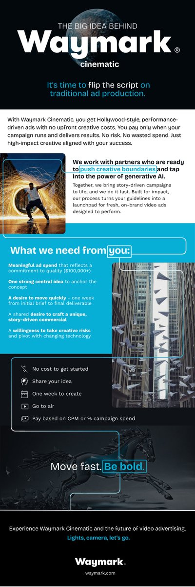 That $100k production quote in your inbox? Forward it to your spam folder. Waymark Cinematic is open for select early adopters. 

Check out our eligibility requirements - meet the criteria? Apply for access!

waymark.com/marketing/waym…