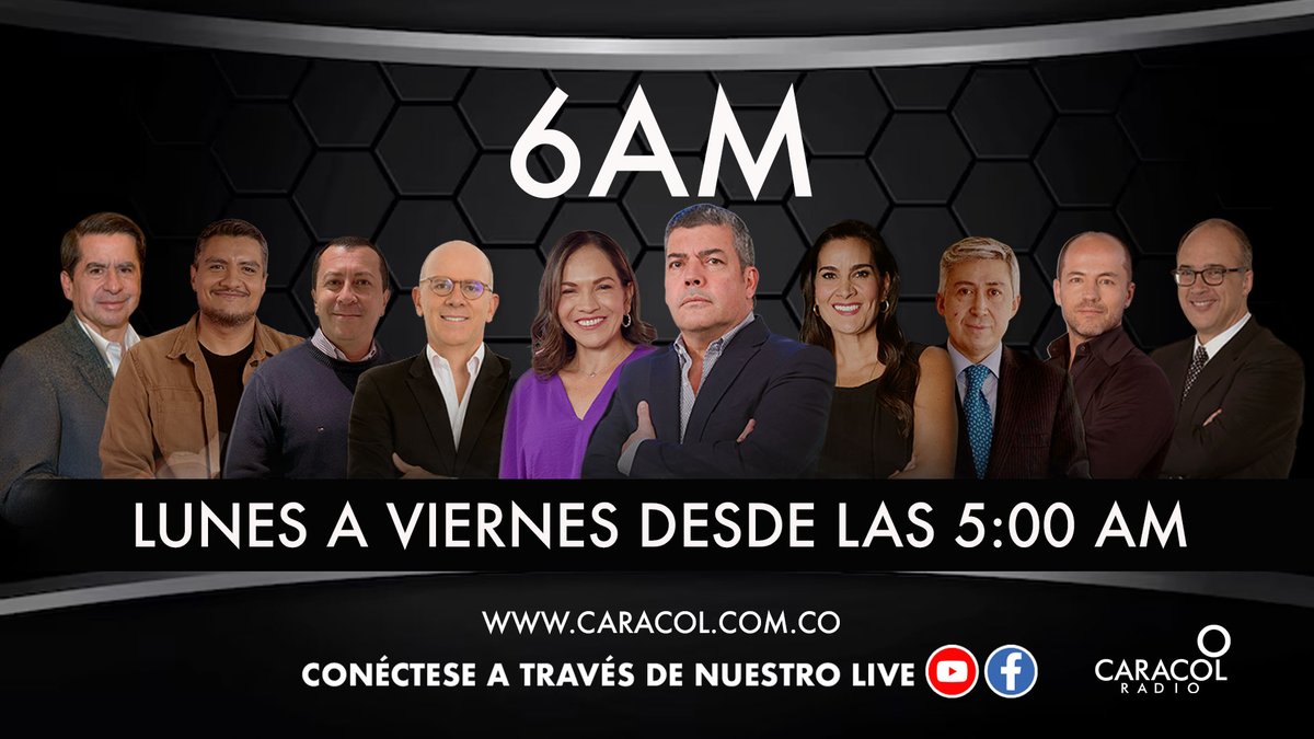 6AM (@6amcaracol) on Twitter photo Bienvenidos a una nueva emisión de #6AMCaracol, estamos #AlAire con toda la información de Colombia y el mundo.
Conéctese con nosotros📻 📷bit.ly/3Pgyc9G
<a href="/gusgomez1701/">Gustavo Gómez Córdoba</a> <a href="/vanedelatorre/">Vanessa De La Torre</a> <a href="/EspinosaRadio/">Espinosa</a>
<a href="/JuanFraile/">Juan Fraile</a> <a href="/DianaSaray/">Diana Saray Giraldo</a> <a href="/CristoBustos/">Juan Fernando Cristo</a> Bienvenidos a una nueva emisión de #6AMCaracol, estamos #AlAire con toda la información de Colombia y el mundo.
Conéctese con nosotros📻 📷bit.ly/3Pgyc9G
<a href="/gusgomez1701/">Gustavo Gómez Córdoba</a> <a href="/vanedelatorre/">Vanessa De La Torre</a> <a href="/EspinosaRadio/">Espinosa</a>
<a href="/JuanFraile/">Juan Fraile</a> <a href="/DianaSaray/">Diana Saray Giraldo</a> <a href="/CristoBustos/">Juan Fernando Cristo</a>