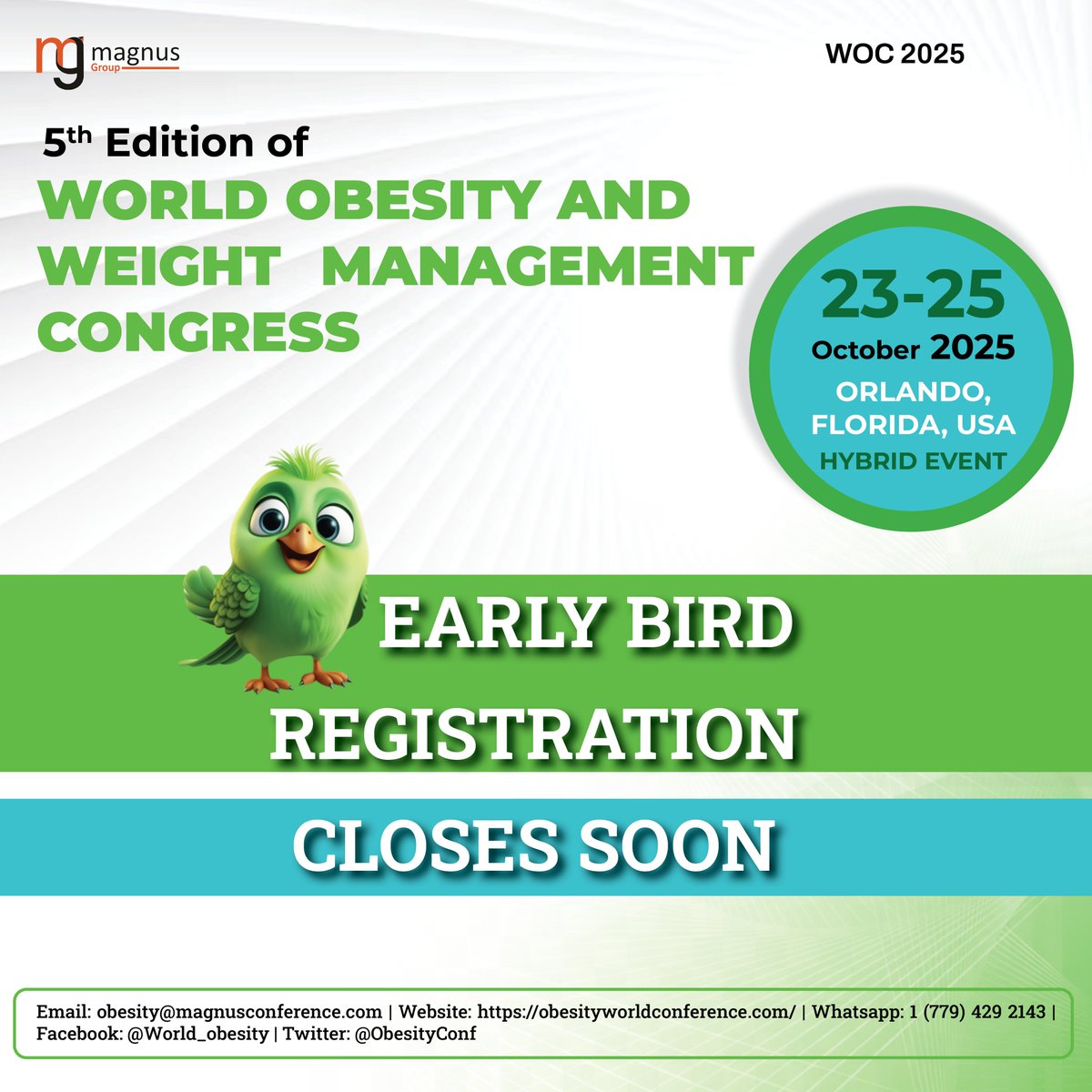 OBESITY WORLD CONFERENCE (@world_obesity) on Twitter photo 🎯Early Bird Ends Soon
Don't miss your chance to save big on registration for <a href="/world_obesity/">OBESITY WORLD CONFERENCE</a>
💡Engage with global experts
🧠Discover the latest in research and treatment
🤝Network with peers in obesity care
🎟️Secure your spot now before prices go up
👉 obesityworldconference.com/register 🎯Early Bird Ends Soon
Don't miss your chance to save big on registration for <a href="/world_obesity/">OBESITY WORLD CONFERENCE</a>
💡Engage with global experts
🧠Discover the latest in research and treatment
🤝Network with peers in obesity care
🎟️Secure your spot now before prices go up
👉 obesityworldconference.com/register