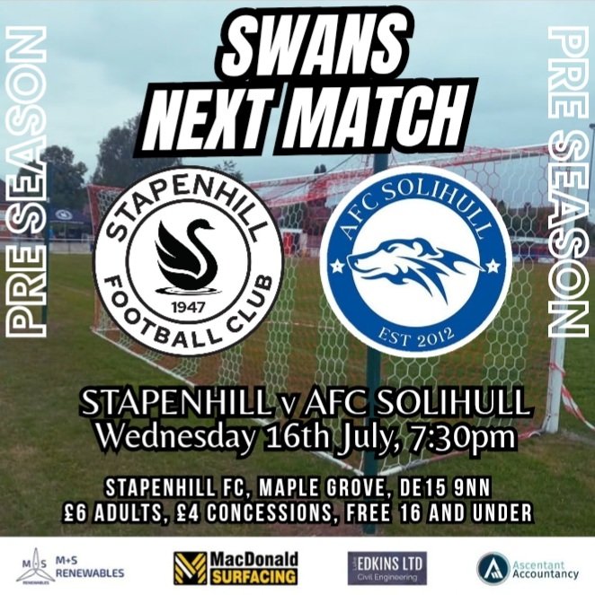 ๐๐ฉ๐๐ฅ๐๐ฃ๐๐๐ก๐ก ๐๐พ โฝ๏ธ (@stapenhillfc1) on Twitter photo NEXT MATCH | The first team's pre season preparations continue on Wednesday evening, as we welcome MFL Division Two <a href="/Solihull_AFC/">AFC SOLIHULL</a> to Maple Grove, in what should be another decent runout for the lads.
<a href="/luke_edkins/">Luke Edkins</a> <a href="/mandsrenewables/">M+S Renewables</a> <a href="/MicroBrewRadio/">Burton Radio</a> <a href="/AFC_Solihull/">AFC Solihull</a> NEXT MATCH | The first team's pre season preparations continue on Wednesday evening, as we welcome MFL Division Two <a href="/Solihull_AFC/">AFC SOLIHULL</a> to Maple Grove, in what should be another decent runout for the lads.
<a href="/luke_edkins/">Luke Edkins</a> <a href="/mandsrenewables/">M+S Renewables</a> <a href="/MicroBrewRadio/">Burton Radio</a> <a href="/AFC_Solihull/">AFC Solihull</a>