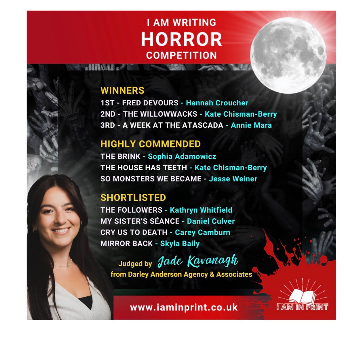 Sophia Adamowicz (@sophiaa_writes) on Twitter photo The Brink was highly commended in the I Am Writing Horror competition!
It pleaseth me well. Thanks be to
<a href="/IAmInPrint/">I Am In Print</a> <a href="/jadekav_/">Jade Kavanagh</a> The Brink was highly commended in the I Am Writing Horror competition!
It pleaseth me well. Thanks be to
<a href="/IAmInPrint/">I Am In Print</a> <a href="/jadekav_/">Jade Kavanagh</a>