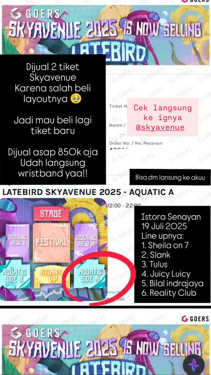 WTS 2 TIKET SKYAVENUE AQUATIC A
DIJUAL ASAP
SUDAH WRISTBAND

SALAH BELI LAYOUT

DM SINI ATAU IG <a href="/resdhaa/">Aruma Resdha Rintami</a>