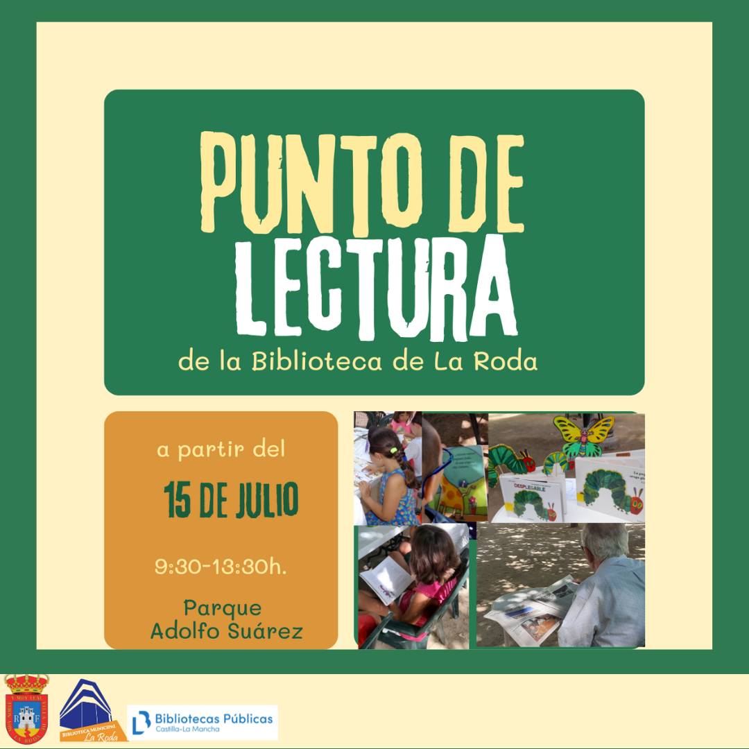 Desde mañana martes 15 de julio, el Punto de Lectura de la Biblioteca Pública Municipal de La Roda volverá a estar disponible en la Caseta del Parque "Adolfo Suárez".

Prensa diaria, revistas, libros, talleres y actividades durante las mañanas del verano, de 09:30 a 13:30 horas.