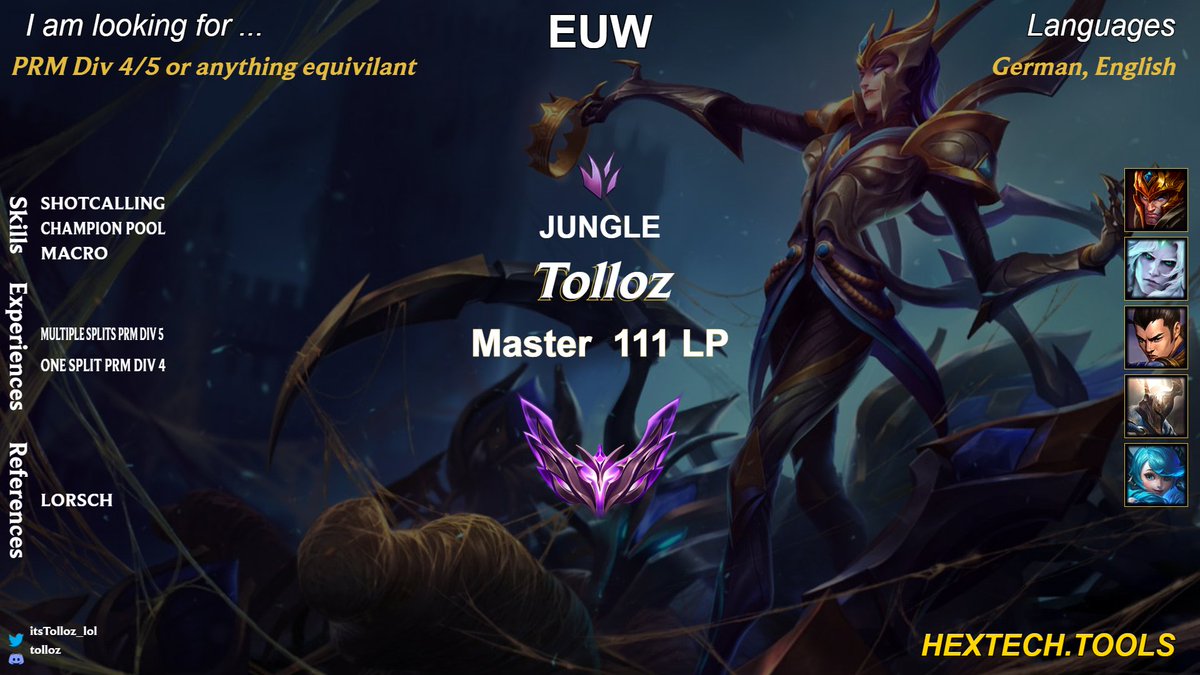 Tolloz (@itstolloz_lol) on Twitter photo Looking for a new Team for the upcoming Split. I am always eager to learn and improve
DC: tolloz
<a href="/lft_prm/">LFT PRM</a>
<a href="/LFT_LoL_EU/">LFT_LoL_EU</a>
<a href="/LFT_Original/">Looking For a Team ⚡</a>
Retweets are appreciated Looking for a new Team for the upcoming Split. I am always eager to learn and improve
DC: tolloz
<a href="/lft_prm/">LFT PRM</a>
<a href="/LFT_LoL_EU/">LFT_LoL_EU</a>
<a href="/LFT_Original/">Looking For a Team ⚡</a>
Retweets are appreciated