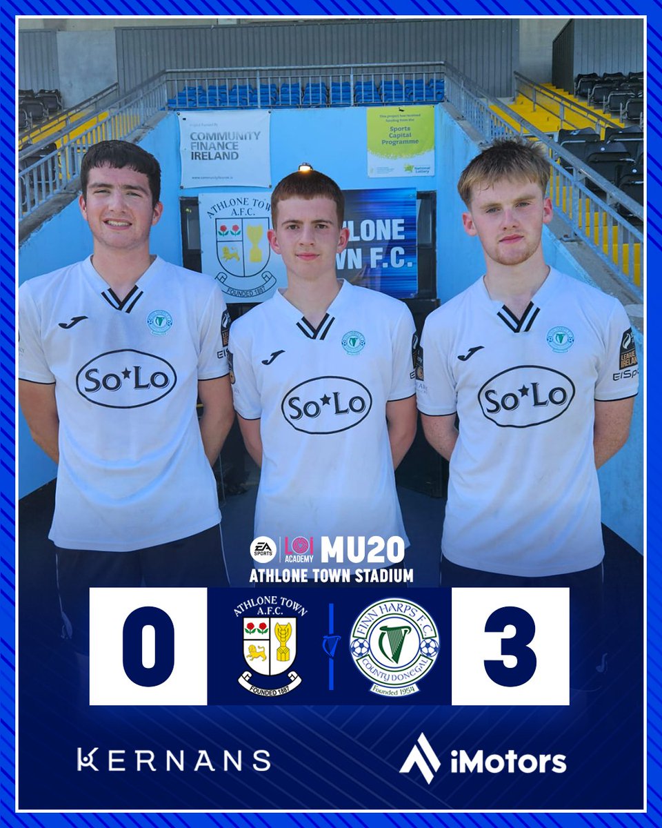 Our MU20s came home with all 3 points from their trip to the midlands on Saturday. 

Conor Gibson came up with a brace of goals for Harps, while Dylan McAteer added a 3rd near the end.
Eamonn MacBride shone for Harps earning the POTM for a superb performance.