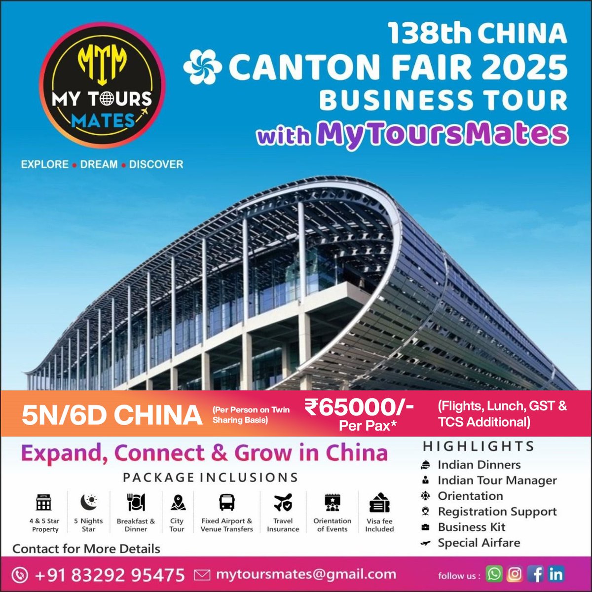 mytoursmates's tweet image. 🌏 Ready to take your business global? Join the 138th Canton Fair 2025 with MyToursMates! 💼 
 #ExportImport #BusinessTrip #TravelToChina #InternationalBusiness #B2BTour #MTMBusinessTour #BusinessExpansion #TravelForTrade #China2025 #BusinessGoals #TourWithMTM