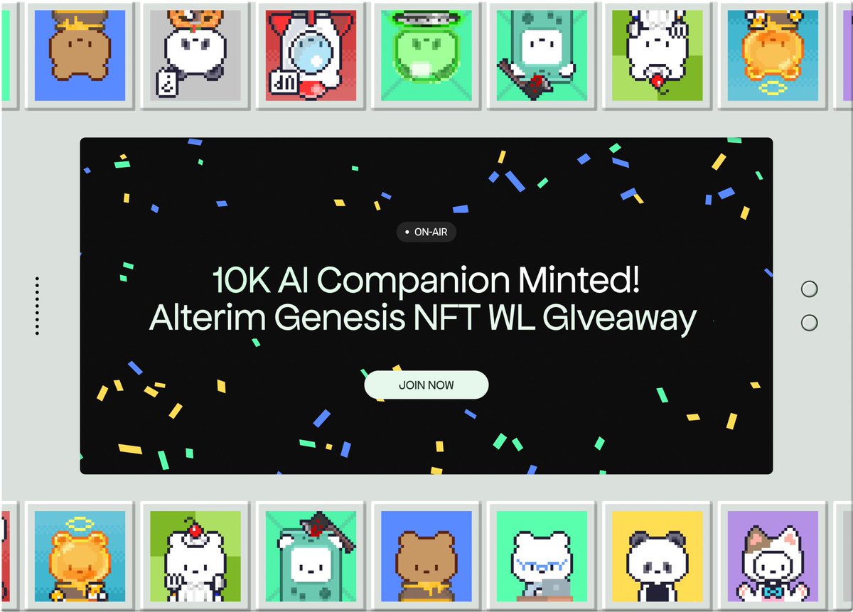 Alterim_ai's tweet image. 🎉 10,000 AI Companions Minted 🎉
To celebrate this milestone, we’re giving away 100 WL spots to mint the Alterim Genesis NFT 💎

This is random. Just let the frens join.

🧠 To enter:
 1. Like + RT this post with #AlterimAI hashtag
 2. Spreading this post by tagging friends the…