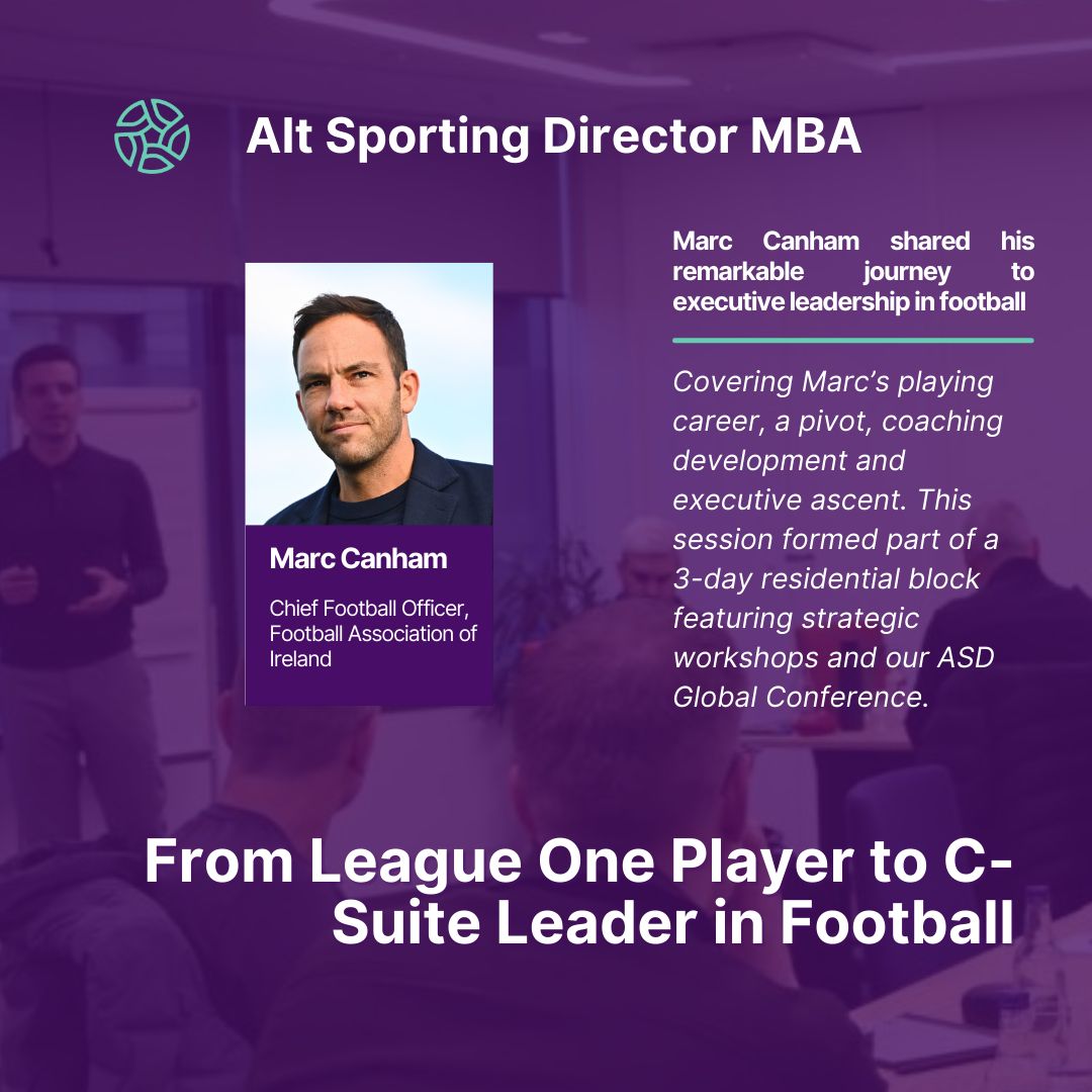 ASD_SportDir's tweet image. As part of our AltSD MBA, we had the privilege of welcoming Marc Canham, Chief Football Officer at the Football Association of Ireland. Marc shared his remarkable journey, one that reflects the evolving and often non-linear path to executive leadership in football.