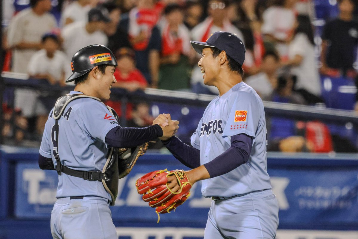 ENEOSbaseball's tweet photo. 第96回 #都市対抗野球大会西関東予選 
◇#横浜スタジアム

#東芝
０００ ０００ ０００｜０
２０３ ０００ ００Ｘ｜５
#ENEOS

【ENEOS】 #阿部雄大 （８回２／３） #飯田琉斗 （０回１／３）－ #有馬諒 
【TOSHIBA】 #北村智紀 （２回２／３） #浅野駿吾 （４回１／３） #神野竜速 （１回）－#萩原義輝 

【二塁打】  #村上裕一郎 （ #ENEOS ） 

Don't stop believin'
〜これが私たち〜