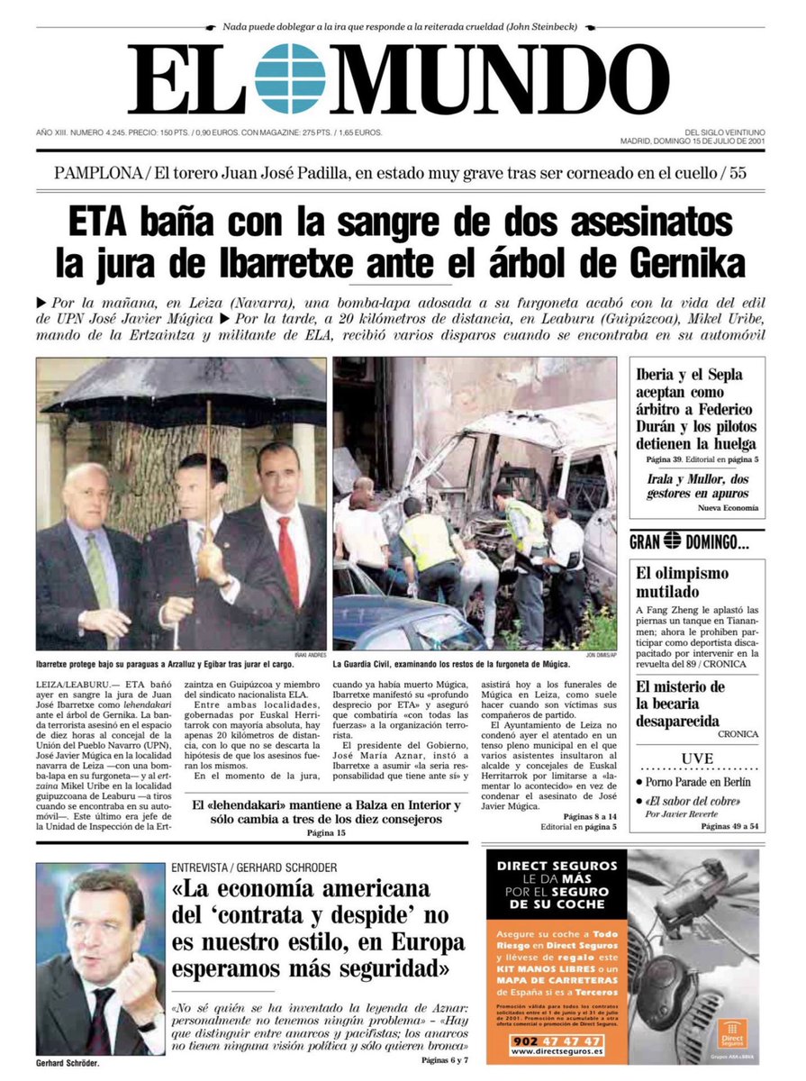 Consuelo Ordóñez (@consuorf) on Twitter photo Diez horas después del asesinato de José Javier, #ETA acribillaba en #Leaburu (Guipúzcoa) con dos ráfagas de subfusil a MIKEL MARÍA URIBE AURKIA, jefe de la Inspección General de Guipúzcoa de la <a href="/ertzaintzaEJGV/">Ertzaintza</a>.
#TalDiaComoHoy de 2001
¡Esto era ETA!
🧵 Diez horas después del asesinato de José Javier, #ETA acribillaba en #Leaburu (Guipúzcoa) con dos ráfagas de subfusil a MIKEL MARÍA URIBE AURKIA, jefe de la Inspección General de Guipúzcoa de la <a href="/ertzaintzaEJGV/">Ertzaintza</a>.
#TalDiaComoHoy de 2001
¡Esto era ETA!
🧵