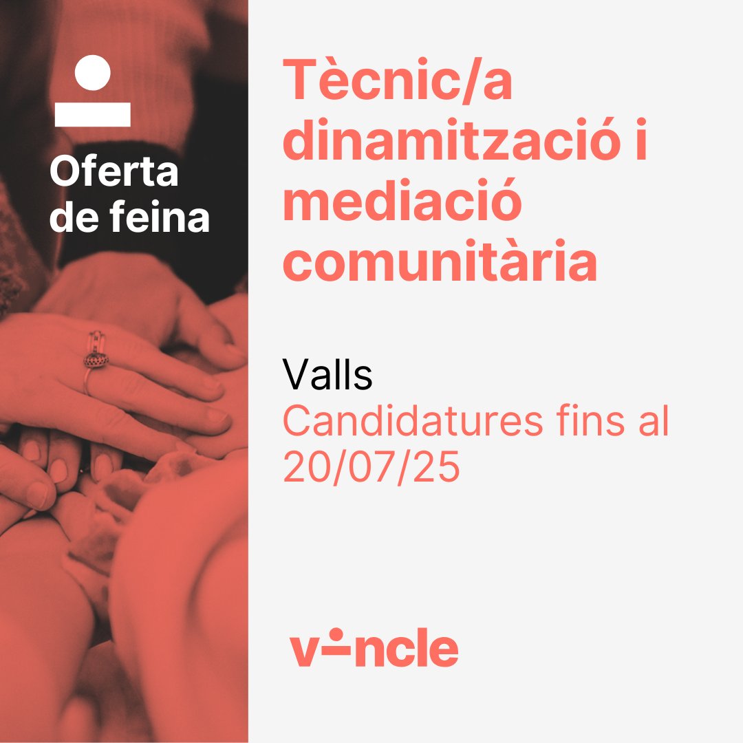 📢 OFERTA DE FEINA

🔎 Tècnic/a dinamització i mediació comunitària
📌 Valls
✍️ Candidatures fins al 20/07/25
👉 Més info: ow.ly/tAch50VSpr5 

#treball #oferta #feina #habitatge #comunitat #valls #tarragona #mediació #treballsocial #social #tercersector #vincle