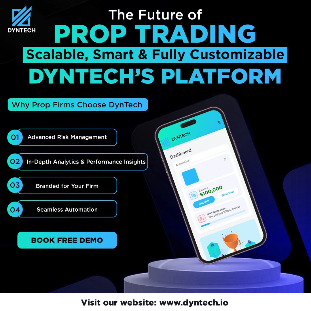 Dynamic__Tech's tweet image. The Future of Prop Trading: Scalable, Smart & Fully Customizable DynTech’s Platform
Prop trading firms are reshaping financial markets. But with competition rising, what truly sets a firm apart?
It’s not just about offering a platform—it’s about delivering customization, risk…
