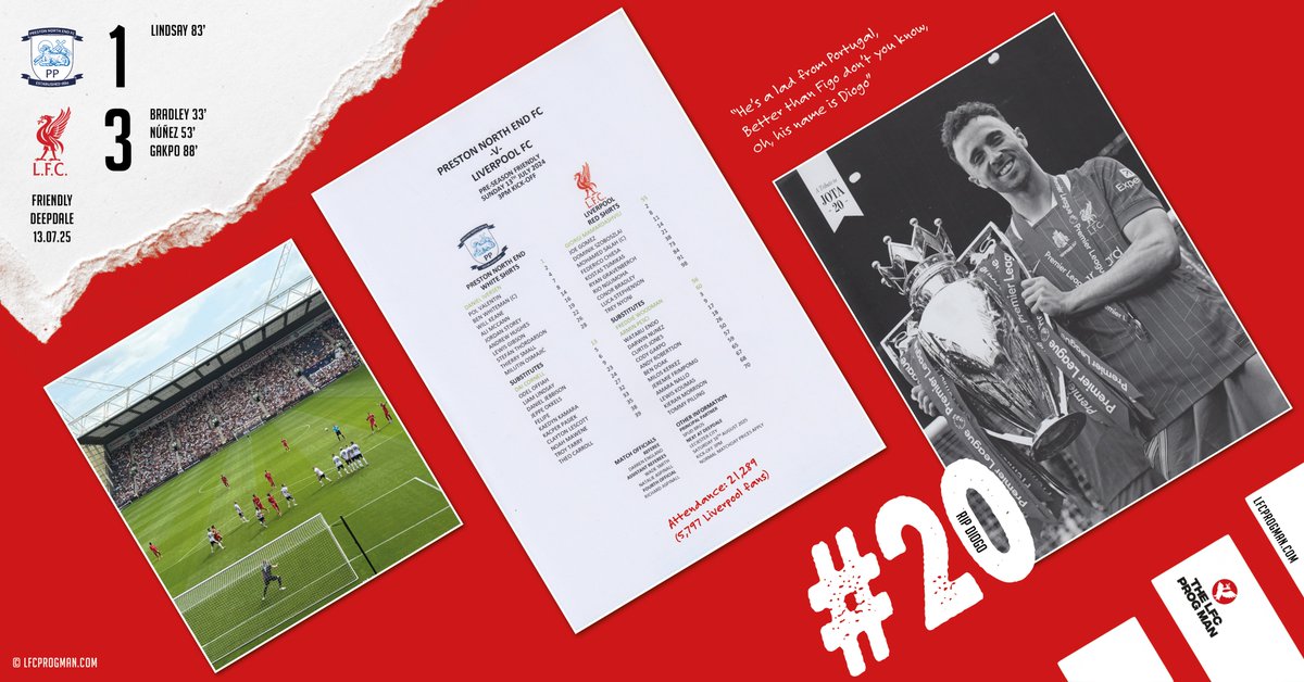 Andy Marsden (@lfcprogman) on Twitter photo Preston North End v Liverpool 13/7/2025 friendly #PNELIV #LFC
16-page 'A Tribute to Jota -20-' & teamsheet #LFCPROG Free issue was only available at Deepdale, published by <a href="/IgnitionSportsM/">IgnitionSportsMedia</a> ๐
Very emotional day
Full praise to <a href="/pnefc/">Preston North End FC</a> for the way in which they handled everything ๐ Preston North End v Liverpool 13/7/2025 friendly #PNELIV #LFC
16-page 'A Tribute to Jota -20-' & teamsheet #LFCPROG Free issue was only available at Deepdale, published by <a href="/IgnitionSportsM/">IgnitionSportsMedia</a> ๐
Very emotional day
Full praise to <a href="/pnefc/">Preston North End FC</a> for the way in which they handled everything ๐