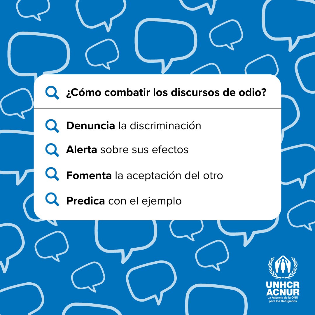 Los discursos de odio deshumanizan y generan violencia.

Denúncialos. Alerta sobre sus efectos. Fomenta la tolerancia. Da ejemplo.

Di NO al odio.
