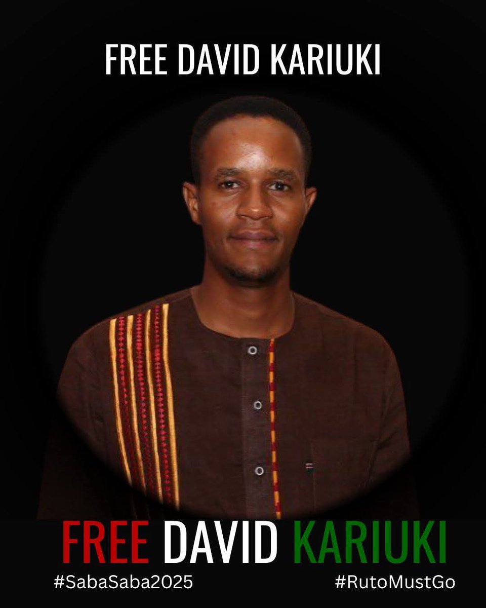 Shakira Wafula (@fit_ermined) on Twitter photo Where is Karis <a href="/DCI_Kenya/">DCI KENYA</a> <a href="/NPSOfficial_KE/">National Police Service-Kenya</a>
Huyu kijana ako wapi??!!! #FreeDavidKariuki
He has been MIA since July 4th after raising alarm through his social media. He is unavailable on call since.
<a href="/LawSocietyofKe/">Law Society of Kenya</a> Where is Karis <a href="/DCI_Kenya/">DCI KENYA</a> <a href="/NPSOfficial_KE/">National Police Service-Kenya</a>
Huyu kijana ako wapi??!!! #FreeDavidKariuki
He has been MIA since July 4th after raising alarm through his social media. He is unavailable on call since.
<a href="/LawSocietyofKe/">Law Society of Kenya</a>