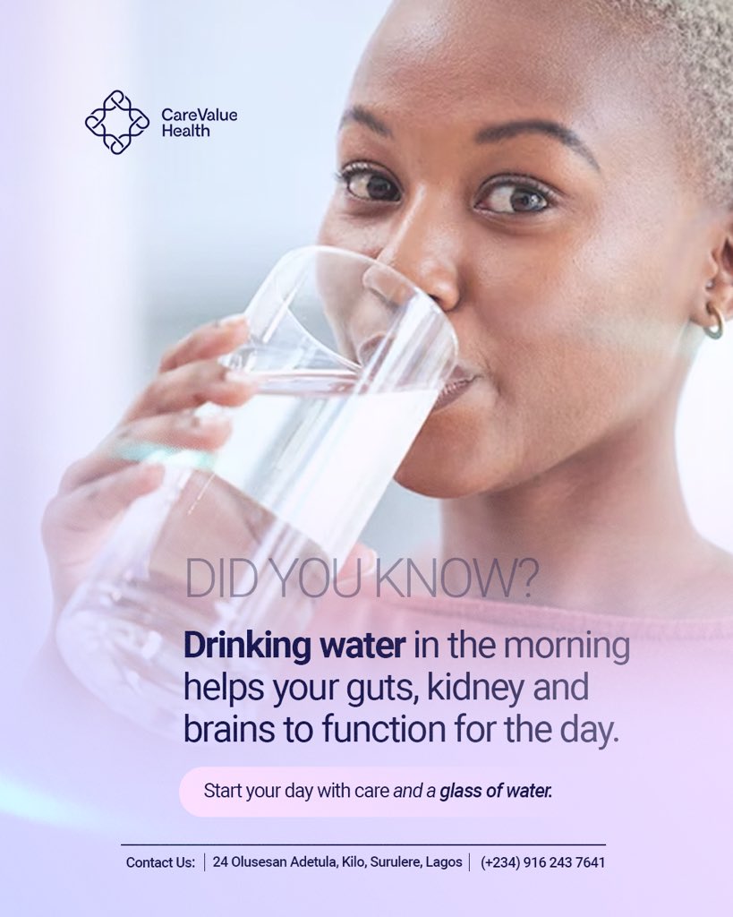 CareValueHealth's tweet image. Before emails. Before coffee. Before the chaos.  Drink water. 
Your brain, gut &amp;amp; kidneys will thank you.

#CareValueHealth #HydrationHack #lagoshealth #MorningRoutine