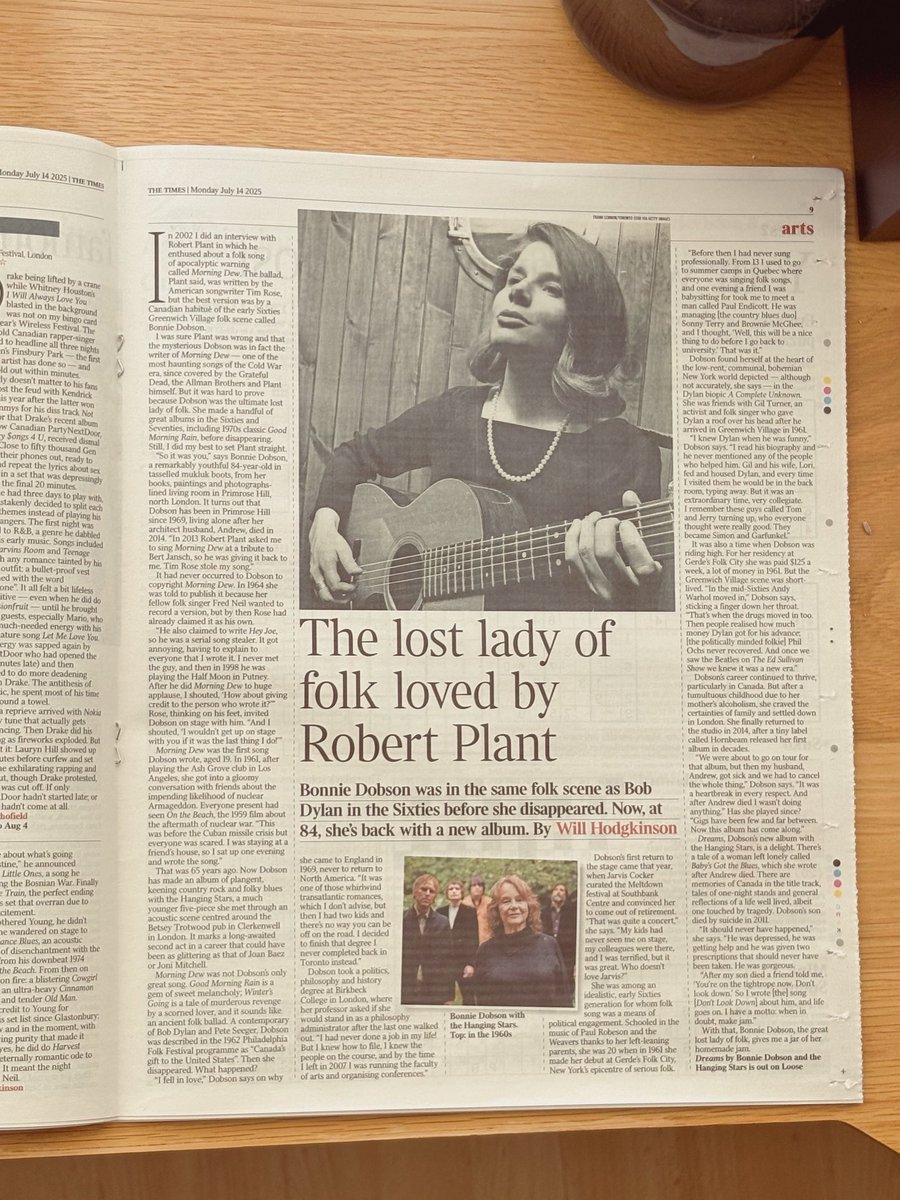 “The lost lady of folk loved by Robert Plant” - read Will Hodgkinson’s interview with Bonnie Dobson in today’s The Times, tracing her footsteps right from the beginning of her career as an aspiring folk singer in 60s New York to our freshly released collaboration album Dreams. 🗞️