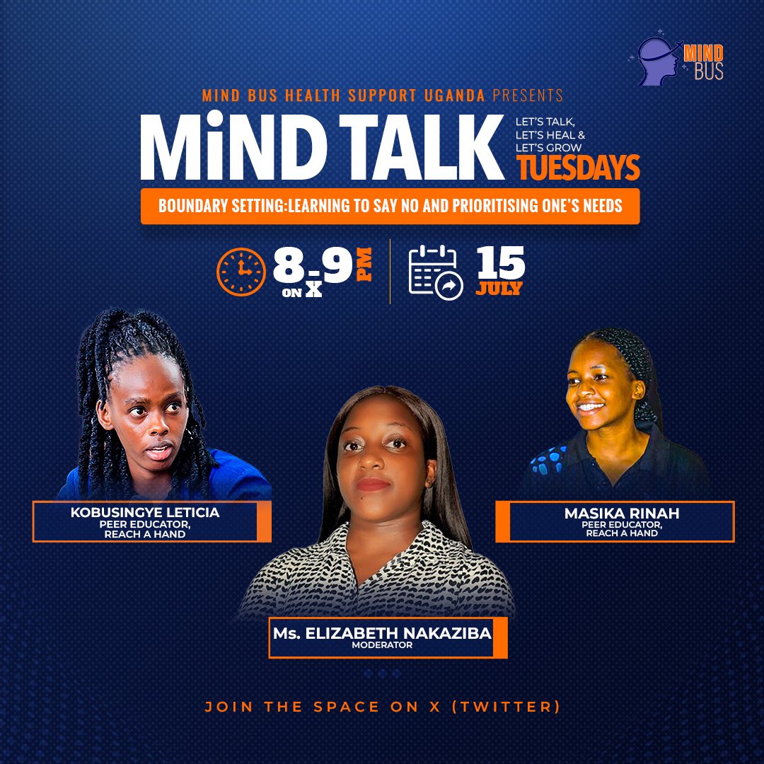 Mindbus Health Support Uganda (@mindbusug) on Twitter photo Tired of saying YES when you mean NO?🤦♀️Yes! Saying NO isnt a crime. Join us together with <a href="/reachahand/">Reach A Hand Uganda</a> for a conversation on boundary setting and reclaiming your peace of mind, without the guilt or drama🥳
Time is 8pm.
Mark your calenders and be there or nowhere🥳🥳🥳
#SelfCare Tired of saying YES when you mean NO?🤦♀️Yes! Saying NO isnt a crime. Join us together with <a href="/reachahand/">Reach A Hand Uganda</a> for a conversation on boundary setting and reclaiming your peace of mind, without the guilt or drama🥳
Time is 8pm.
Mark your calenders and be there or nowhere🥳🥳🥳
#SelfCare