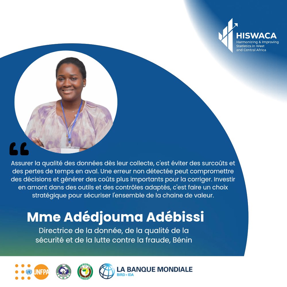 unfpa_benin's tweet image. #HISWACA - Harmonisation et Amélioration des Statistiques en Afrique de l’Ouest et du Centre.
"La qualité des données commence dès la collecte."
Mme Adédjouma Adébissi du Bénin 🇧🇯, rappelle l’importance d’investir en amont pour éviter erreurs, surcoûts et pertes de temps.