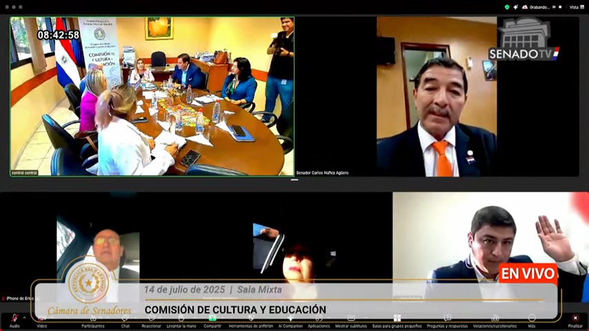 SenadoPy (@senadorespy) on Twitter photo La senadora <a href="/SenaHermelinda/">Hermelinda Alvarenga de Ortega (Oficial)</a>, preside la reunión virtual presencial de la Comisión de Cultura y Educación, participan los senadores miembros <a href="/BetoOvelarANR/">Beto Ovelar</a>, <a href="/lizarellapy/">Lizarella Valiente</a>, <a href="/esperanza_py/">Esperanza Martinez</a>, <a href="/OviedoSenador/">José Oviedo</a>, <a href="/EverVillalba_Py/">Ever Villalba</a> y Erico Galeano
📍Sala de reuniones, primer piso. La senadora <a href="/SenaHermelinda/">Hermelinda Alvarenga de Ortega (Oficial)</a>, preside la reunión virtual presencial de la Comisión de Cultura y Educación, participan los senadores miembros <a href="/BetoOvelarANR/">Beto Ovelar</a>, <a href="/lizarellapy/">Lizarella Valiente</a>, <a href="/esperanza_py/">Esperanza Martinez</a>, <a href="/OviedoSenador/">José Oviedo</a>, <a href="/EverVillalba_Py/">Ever Villalba</a> y Erico Galeano
📍Sala de reuniones, primer piso.