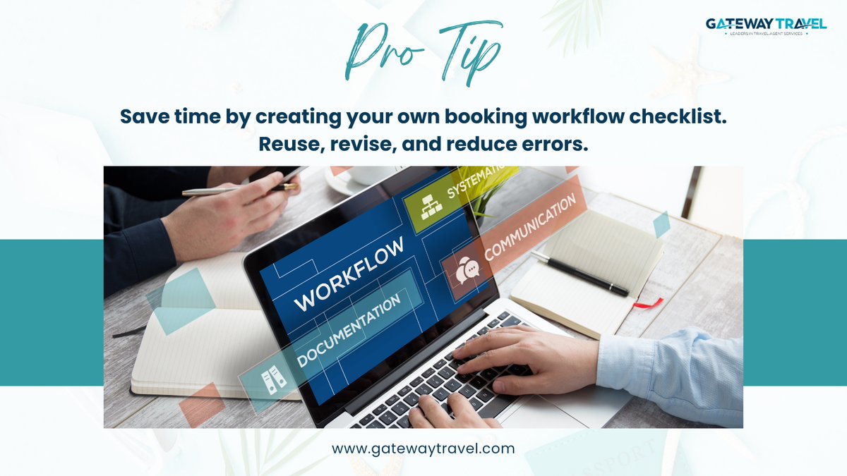GatewayTravell's tweet image. 🗂️ Pro Tip: Save time by creating your own booking workflow checklist. Reuse, revise, and reduce errors.
#TravelAgentTools #WorkflowTips #GrowYourBiz